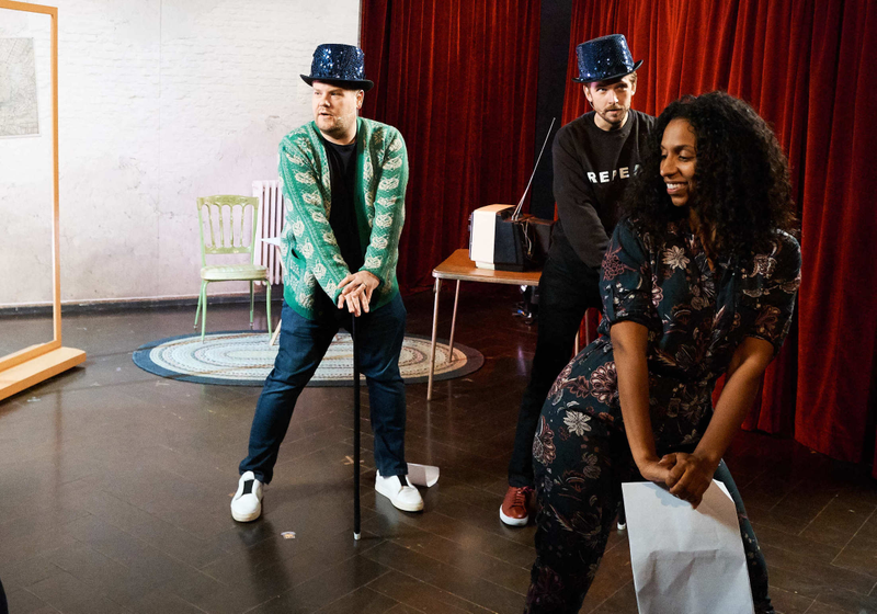 Chloe Arnold choreographs a sketch for ‘The Late Late Show with James Corden,’ on Monday, May 21, 2018 Pictured, l-r: James Corden, Dan Stevens, Chloe Arnold